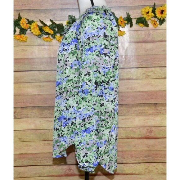Maria Gabrielle Ladies Green Floral Blouse Top Size L Pleated Lightweight - Picture 5 of 12